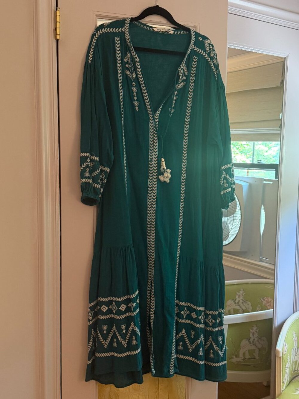 Zara Teal Maxi Dress with White Embroidery